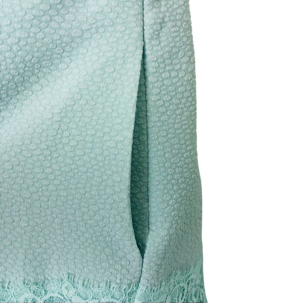 Express Fit & Flare Turquoise Sleeveless Dress Front Zip Pockets Lace Trim - Picture 4 of 16
